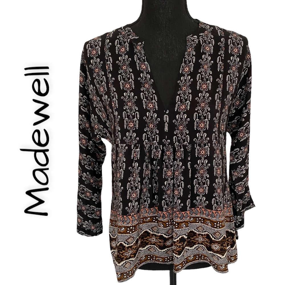 NWT MADEWELL Silk Boho Blouse, Size XXS